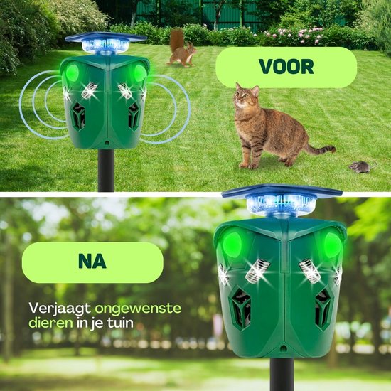 Vulpes Goods® Repellent - Solarbetriebenes Ultraschall-Katzenabwehrgerät - Katzenschreck - Marderabwehr - Tierabwehr - Wasserdicht & 360° Schutz - Schädlingsabwehr - PRO Version