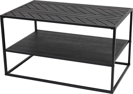Lifa Living Couchtisch Dijon – Holz und Stahl – für den Innenbereich – Schwarz – Fischgrätmuster – 80 x 50 x 45 cm
