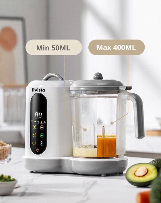Livista® - Babymixer und Dampfgarer - Großes Fassungsvermögen - Babynahrungsmaschine - Dämpfen, Mixen und Erhitzen - für gesunde Babynahrung
