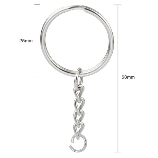 Schlüsselanhänger mit Kette - 100 Edelstahl-Schlüsselanhänger - Schlüsselanhänger-Set - 25 mm - 100 Stück - Inklusive Schlüsselanhänger mit Haus