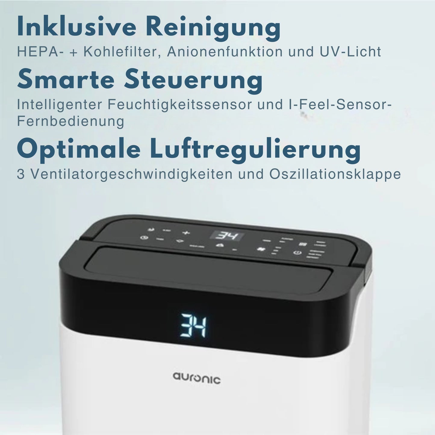 Auronic Luftentfeuchter und Luftreiniger - Better Plus Serie - Entfeuchtet 12L pro Tag - 5L Wassertank - Schlafzimmer, Badezimmer, Wohnzimmer und Büro - Weiß