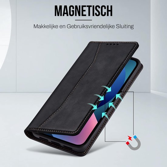 Podec Case mit Kartenhalter geeignet für iPhone 13 Mini Schwarzes Handy Case - Anti-Shock Bookcase Cover mit 1x Displayschutzfolie - Wallet Case