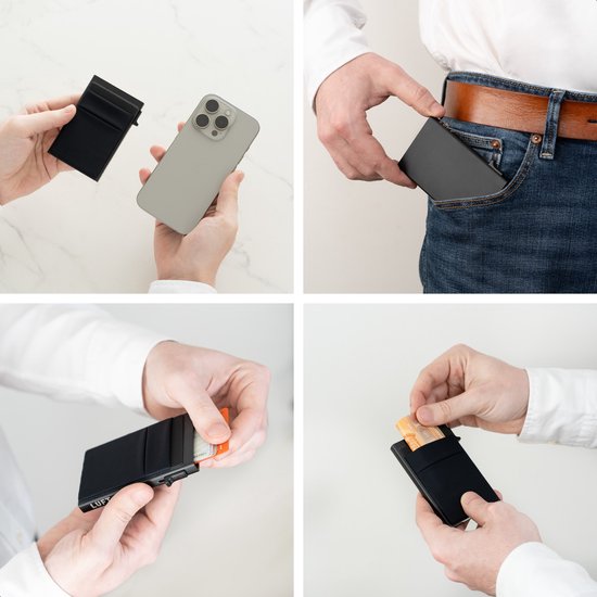 Kartenhalter für 10 Karten - Sicher - Erweiterbar - RFID-Schutz - Karte - Geldbörse - Aluminium - Männer - Für Männer und Frauen - Kartenhalter - Schwarz