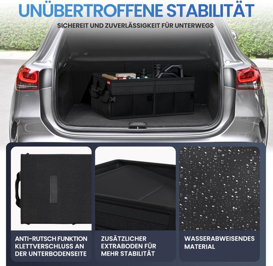 HELDENWERK Premium Kofferraum-Organizer mit Deckel, stabil & rutschfest - Faltbare Kofferraumtasche, groß mit doppeltem Boden - Kofferraumbox, Kofferraum-Organizer-Box
