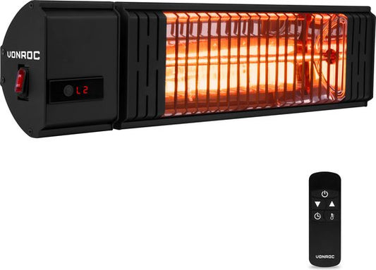 VONROC Atmosphärischer Terrassenheizer Volsini PRO - 2000W - Mit einstellbaren Heizstufen - Timer - LCD-Bildschirm und Fernbedienung - Schwarz