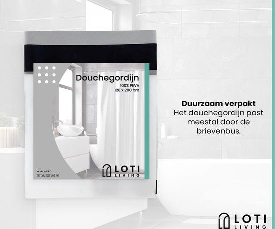 Loti Living Duschvorhang Anti-Schimmel - Matt Transparent Schwarz - Inklusive Ringe - Wasserdicht - PEVA - Duschvorhang 120x200 cm
