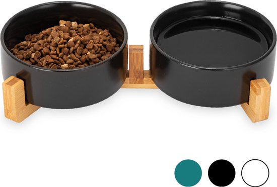 Futternapf Hund - Futternapf Katze - Trinknapf - Mit Ständer - 2x 400 ml - Größe S - Schwarz