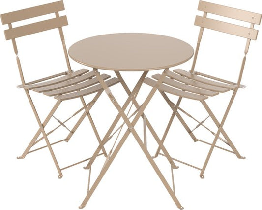 LifeGoods Bistro-Set - Stahl - 3-teilig - Gartenset - klappbar - Balkonset mit Tisch - wetterfest - Taupe