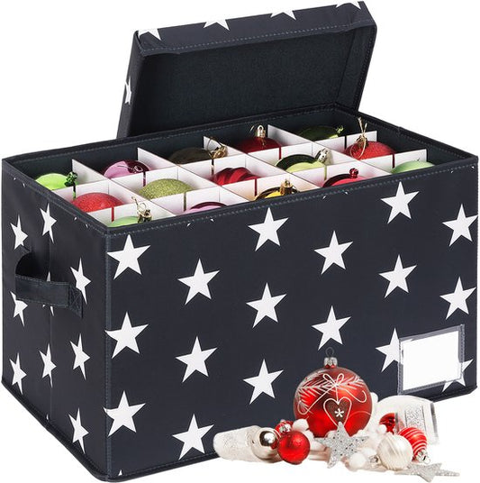 Aufbewahrungsbox für Weihnachtskugeln - für 30 Kugeln - mit Etikett - grau
