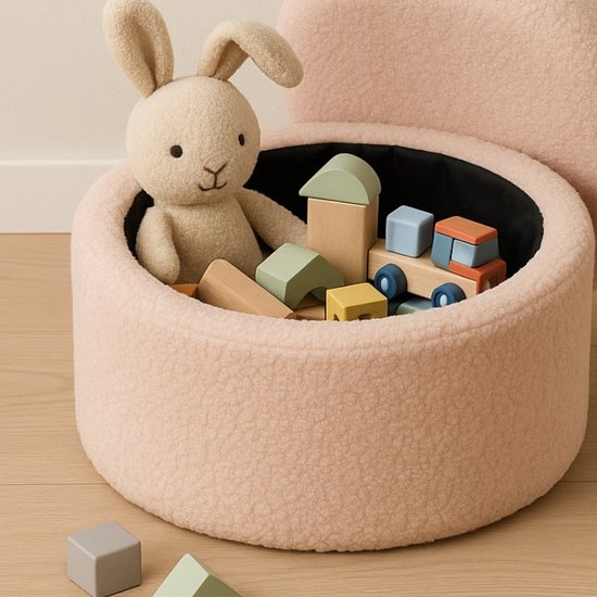 Ceruzo Kindersessel - Rosa Aufbewahrungsstuhl - Teddy Boucle- Weiche Rückenlehne- Ø 35 -H28 cm