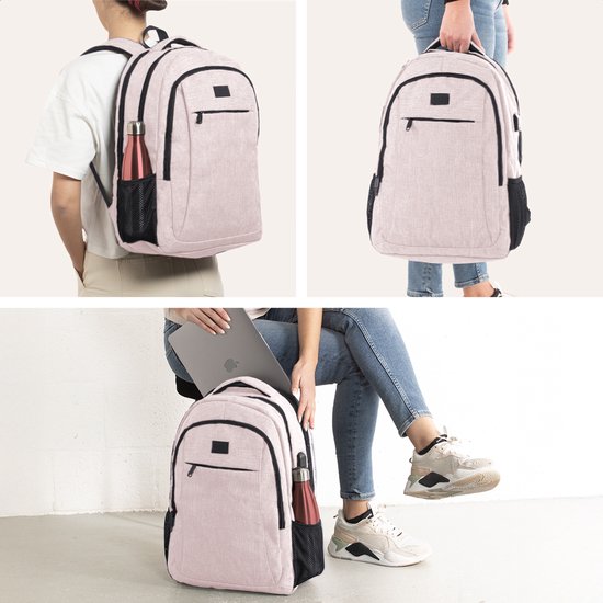 TRVLMORE Rucksack - 36L - 17.3 Zoll - Laptop-Rucksack mit USB - Schultasche - Herren und Damen - Tasche -Lebenslang - Pink