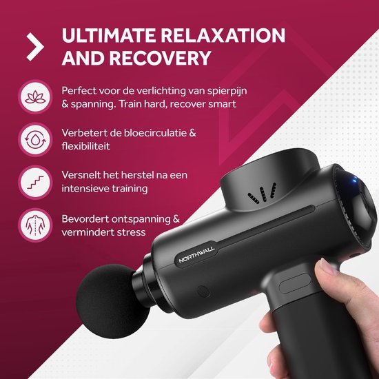 Northwall Northgun PRO Massagepistole – 5 Aufsätze – USB-C – 4000 mAh – Schwarz