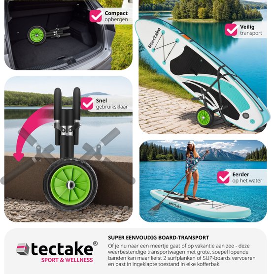 tectake Transportwagen faltbar für Surfbrett- für Stand-up Paddling Board- Kanuboot oder aufblasbares Kajak- Trolley - Buggy für SUP- Surfbrett