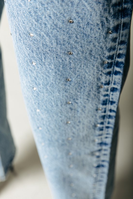 Bunte Rebel Jones Strass Mid Rise Straight Leg Denim Hosen - S