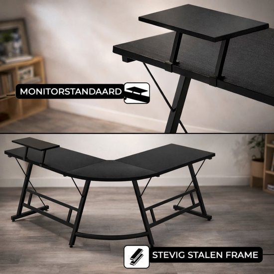 Bayt Eckschreibtisch - Schreibtisch - Gaming-Schreibtisch - L-förmiger Schreibtisch - Computertisch - Schwarz - 129 x 129 x 74 cm