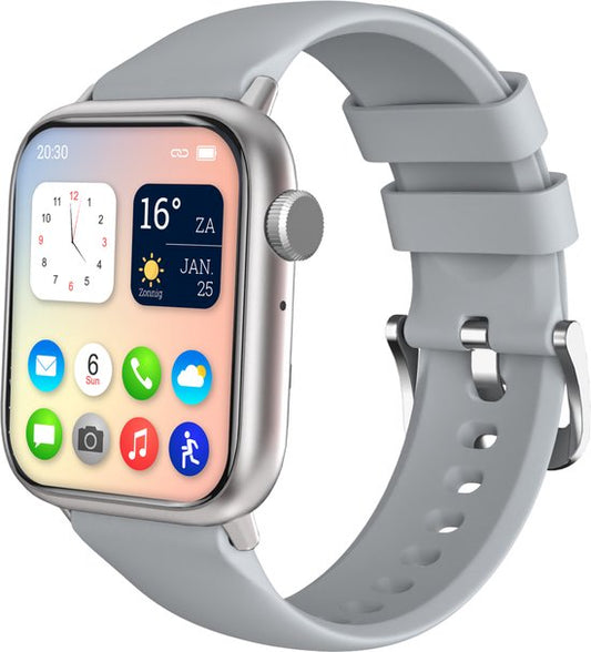 Nuvance - Smartwatch für Männer und Frauen mit Bluetooth - 45mm - Geeignet für alle Smartphones - Schrittzähler und Pulsmesser - Wasserdicht - Grau