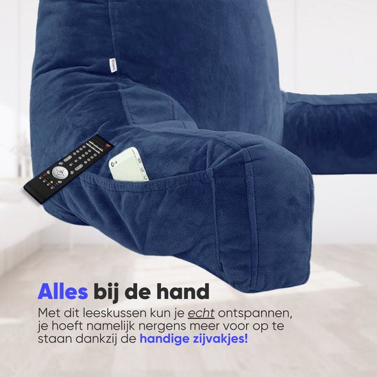 Q-Living XXL Lesekissen mit extra Nackenrolle - Relaxkissen - Sitzkissen - Rückenstütze - Lesekissen fürs Bett - Blau