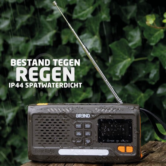 BREND Notfallradio - Mit DAB und FM - Bluetooth-Lautsprecher - SOS-Alarm - Powerbank - LED-Taschenlampe - USB-C - Mit Solarpanel und Kurbel