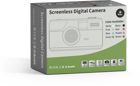 K&L Digitalkamera - Bildschirmlos - Wiederaufladbar - 16.000 Fotos - Fotokamera - Vintage - Inklusive 32GB - Langlebig - Braun