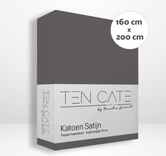Ten Cate Spannbetttuch - Spannbetttuch Topper 160x200 - Spannbetttuch 160x200 - Geeignet für Topper Matratze 160 x 200 - Baumwolle Satin - Topper Matratze 160x200 - Eckhöhe 10 cm - Anthrazit