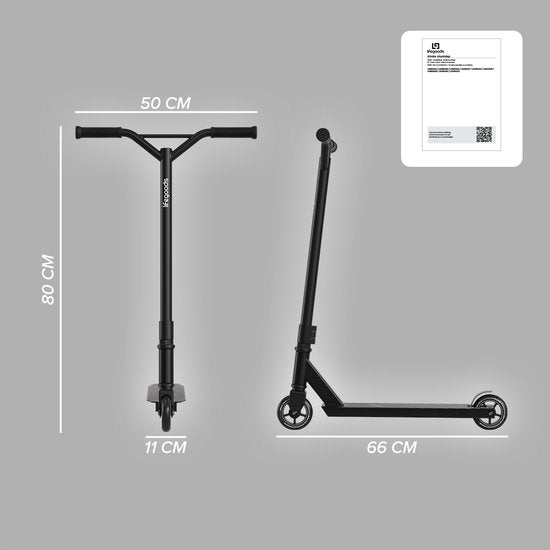 LifeGoods Stuntstep Fly Pro - 6+ Jahre - Schritt für Kinder - Jungen/Mädchen - 100mm - 100KG - Schwarz