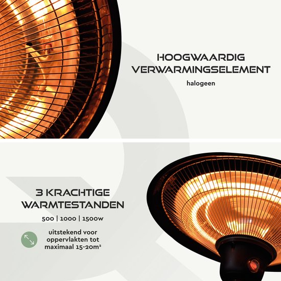 BRASQ Elektrischer Terrassenheizer Pendant PHC100 - Infrarotheizung 1500W - mit Fernbedienung - 3 Heizstufen - für den Innen- und Außenbereich - spritzwassergeschützt - Schwarz