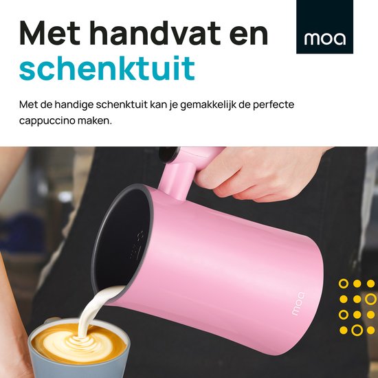 MOA Elektrischer Milchaufschäumer - 3-in-1 - Handlicher Milchaufschäumer - 330 ML - Für Cappuccino - Milchschneebesen - Pink