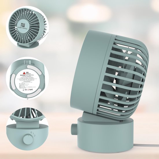 Northwall Mini-USB-Ventilator - Tischventilator Blau - Leiser Mini-Ventilator - Retro-Schreibtischventilator - Klein, leise und geräuschlos - Zwei Motoren - Kippbar - 2 Geschwindigkeiten