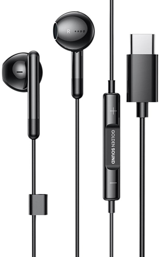 Golden Sound kabelgebundene Ohrstöpsel - Ohrstöpsel mit Kabel und Mikrofon - USB-C-Anschluss - Schwarz