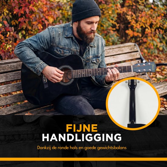 Finesse Akustikgitarre - mit Videokurs - 4/4 40" - Westerngitarre - Gitarre Kinder & Erwachsene - Schwarz