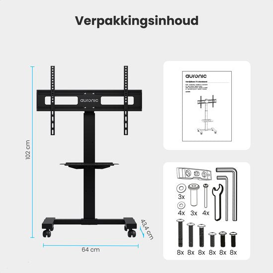 Auronic TV Stand - TV-Fuß - Mobil - Drehbar - Verstellbar - Neigbar - Räder mit Bremse - 32 bis 75 Zoll - Schwarz
