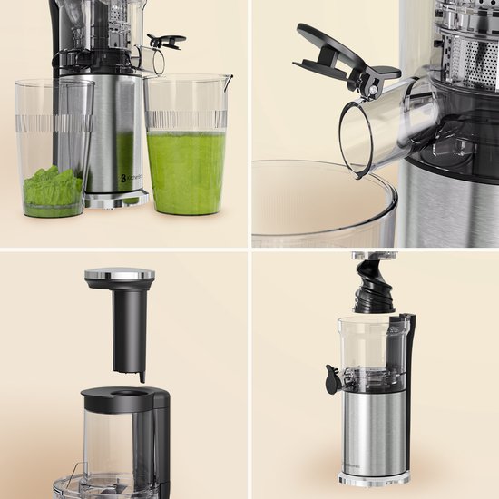 KitchenBrothers - Slowjuicer - Vertikal - Gemüse- und Obstpresse - 80 mm - 750 ml - Grau
