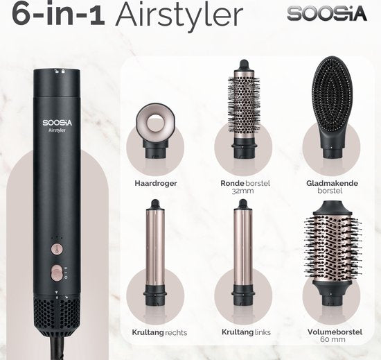 Soosia 6-in-1 Airstyler - Haartrockner & Lockenstab - Föhnbürste & Lockenbürste - Haarwickel