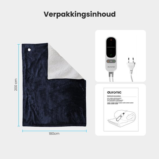 Auronic Electric Blanket - Wärmedecke - Sherpa Fleece - 9 Wärme- und Timer-Einstellungen - Decke - 200x180 - 2 Personen - Blau