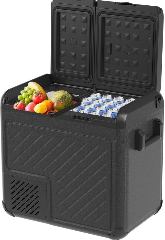 Auronic Electric Cool Box - Kompressor - Zwei Zonen - 12V 230 Volt - Auto - 55L - Frigobox - Schwarz/Grau