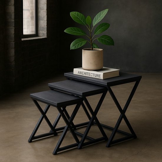 Ceruzo Beistelltische - Paris - 3er-Set - Schwarzes Metall und MDF - Modernes Design