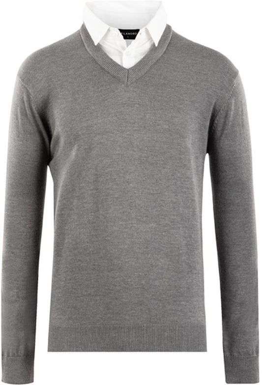 Milanoro - Herren Pullover mit Hemdkragen - Dunkelgrau - XL