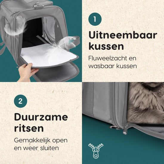 Volcan Travel Bag Cat - Reisekorb - Tragetasche Katzen - Transportbox mit Toplader - Tragekorb Hellgrau