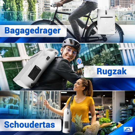 Nextcover 3in1 Fahrradtasche Single für Gepäckträger [PVC frei] | Wasserdichte Fahrradtasche, Rucksack und Umhängetasche 25L | Ideal für Laptop und Wocheneinkauf | Fahrradtasche Single | Fahrradtaschen