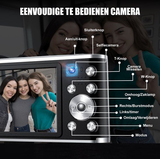 K&L Digitalkamera 4K - Fotoapparat - Fotokamera - Kompaktkamera - Vlog-Kamera - Für Kinder - Inklusive 64GB - NL Software