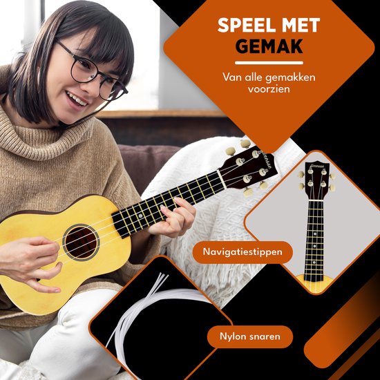 Finesse Ukulele - Starter Set - 21" - Ukulele - Spielzeuggitarre - Kind - Musikinstrument - Holzfarben
