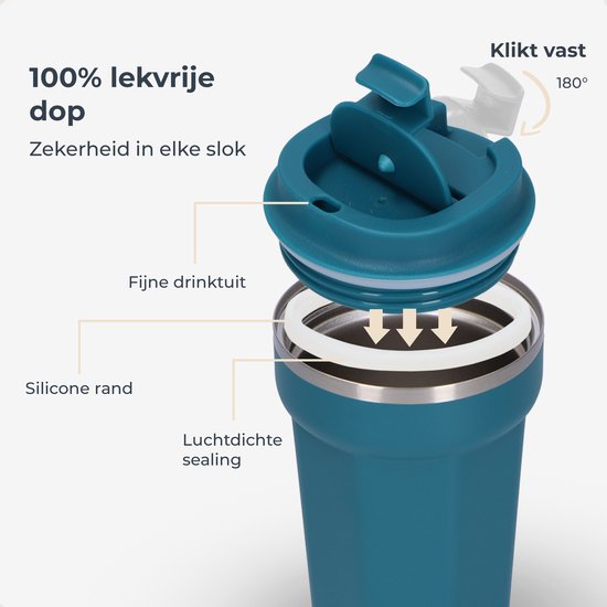 Castagnola Thermos Cup - Kaffeebecher To Go - Reisebecher für Kaffee und Tee - Teebecher - 380 ML - Edelstahl - Blau - Octagon