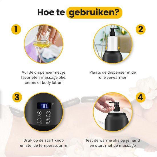 Bolusso Black Massage Oil Heater - Massage Oil Heater 30 To 65 Degrees - Guasha - Massage Device - Includes 2 Dispensers & Massage Tool - Electric Bottle Warmer- Massage Oil Erotic