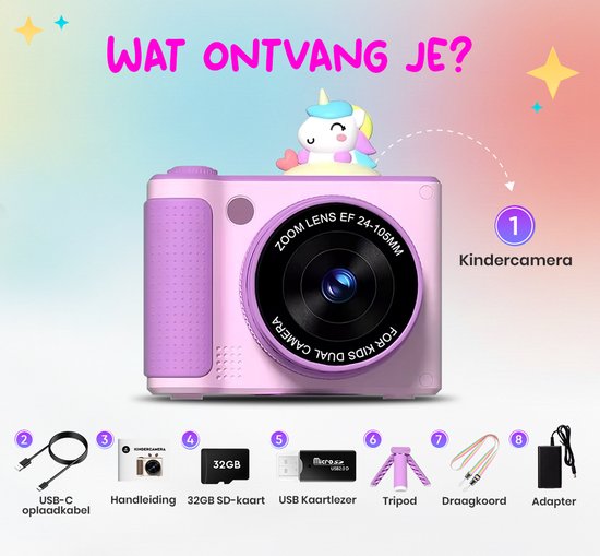 K&L Digitale Kinderkamera Kinder 32GB - Kinder Vlog Kamera - Kinderkameras Digital - Fotokamera Kinder - Kinderkamera