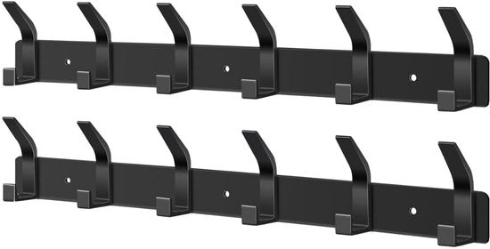 O'DADDY® Wandgarderobe 24 Haken - Garderobe zum Aufhängen - Handtuchhalter - Wandgarderobe - 2 Reihen mit 12 Haken - Inklusive Klebestreifen - 44 x 3,5 x 7 cm - Schwarz