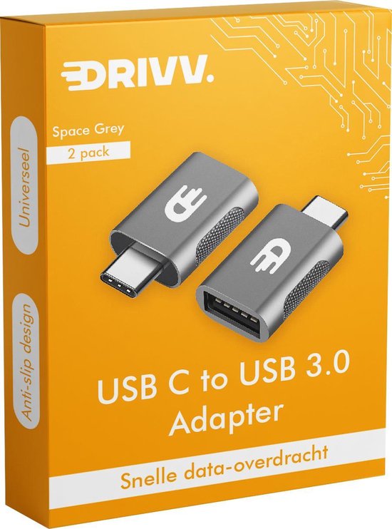 Drivv. USB C zu USB A Adapter - 2 Stück - Space Grau - Thunderbolt 3 - USB 3.0 - 5Gbps