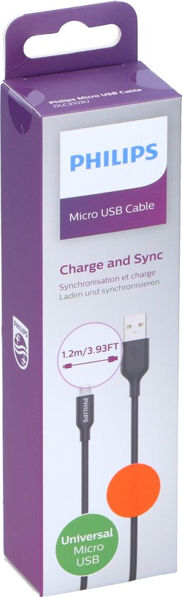 PHILIPS - USB-A zu Micro USB Kabel - DLC21030U - 1.2 Meter Kabel - Ersatzkabel - Schwarz