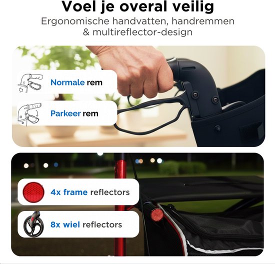 Medzone Rollator leicht und faltbar - Sitzfunktion - für drinnen und draußen - Rückenlehne und Gehstockhalterung - Champagner - Rot