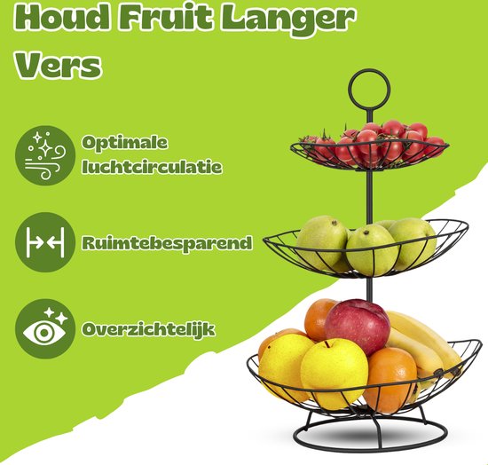 Vaive Chic Obstschale - 3 Schichten - Obst Etagere - Schwarz