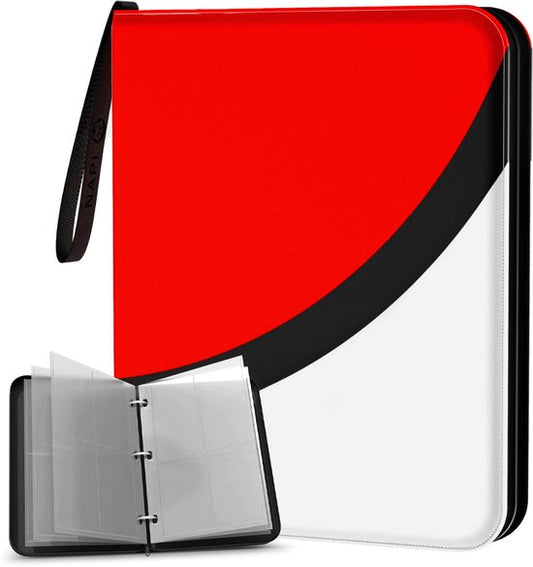 NAPI Sammelmappe für 400 Karten - Sammelmappe für Karten - 4 Fächer - Kunstleder - Premium Kartenmappe mit Reißverschluss - 50 Seiten - A5 Format - Rot/Weiß